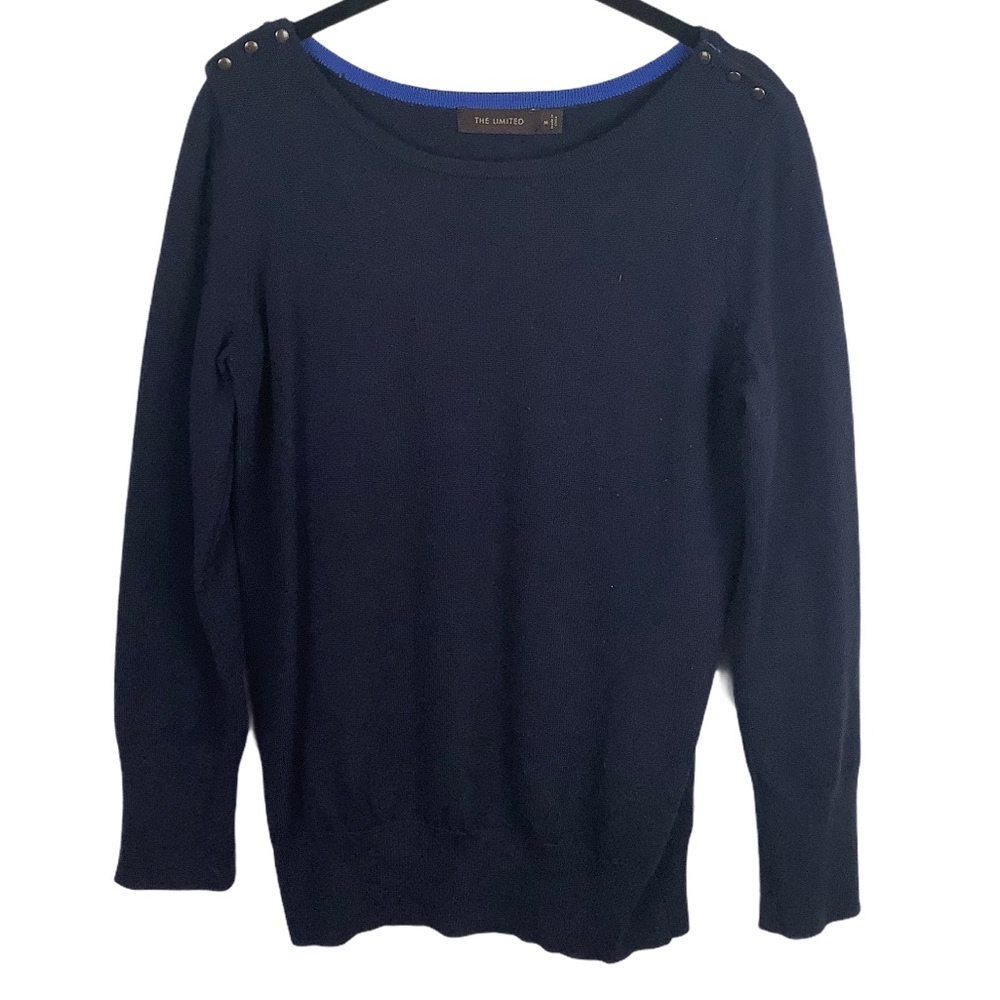 The Limited sweater merino wool blend blue Medium‎ button shoulder accent